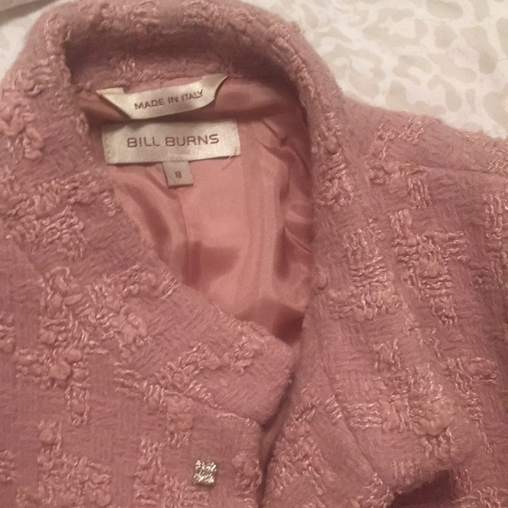 Bill Burns dusty rose boucle 36” coat w/rhinestone